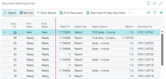 Document Handling Entries