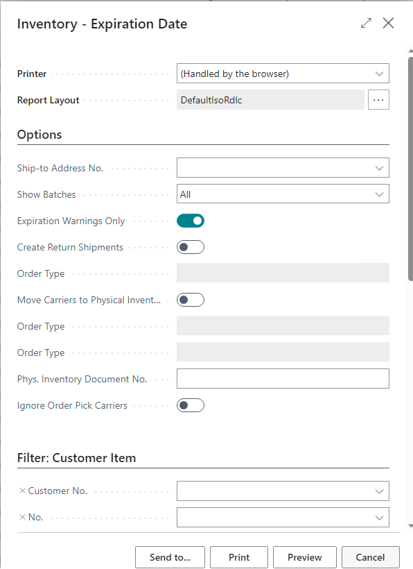 Report options: Inventory - Expiration Date