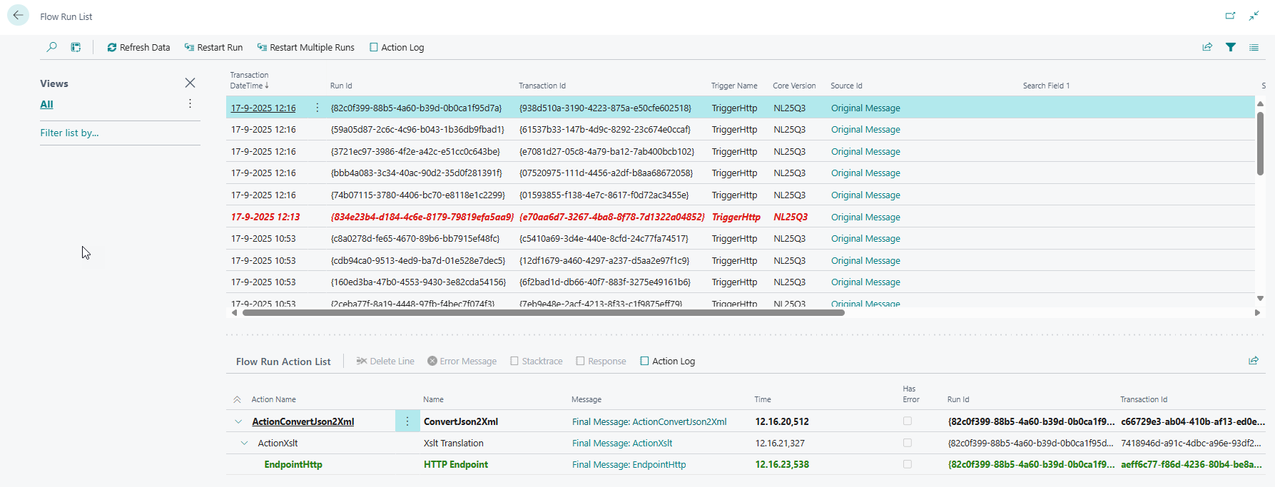 DataHub flow run list Example
