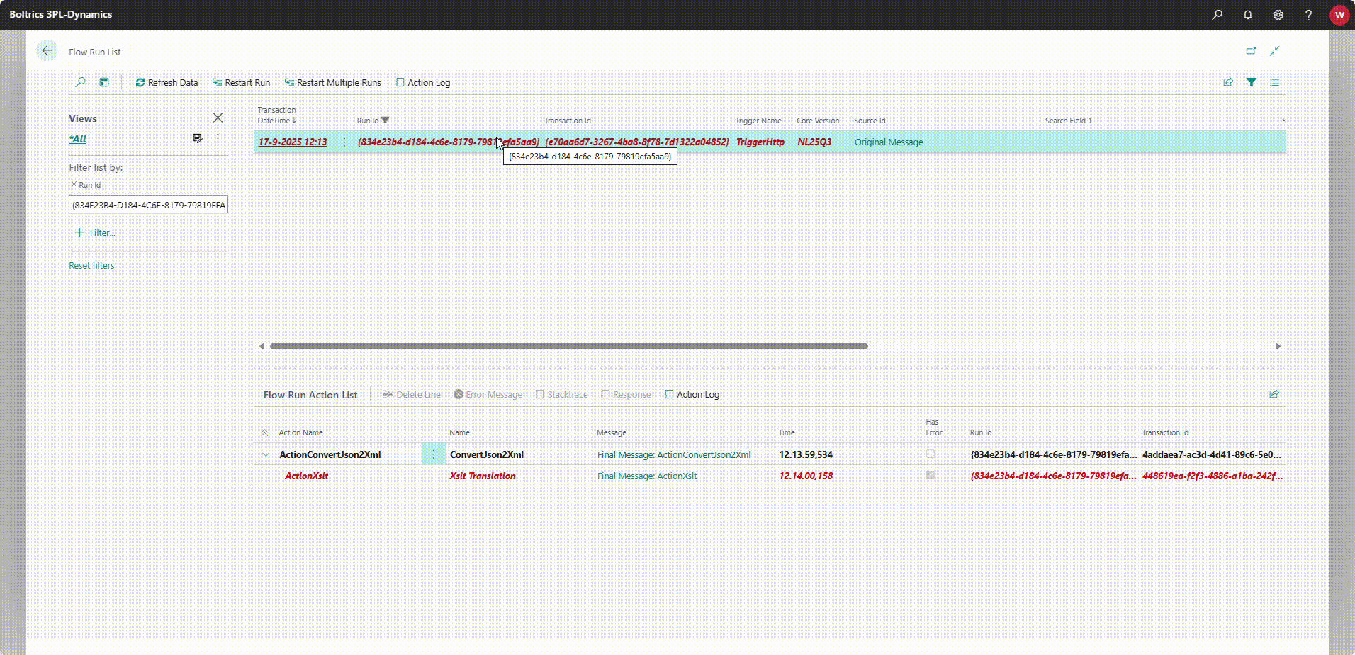 DataHub flow run list error Example