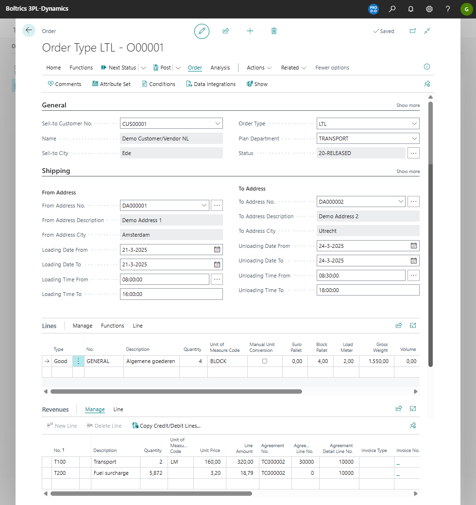 Example General order incl. Revenue