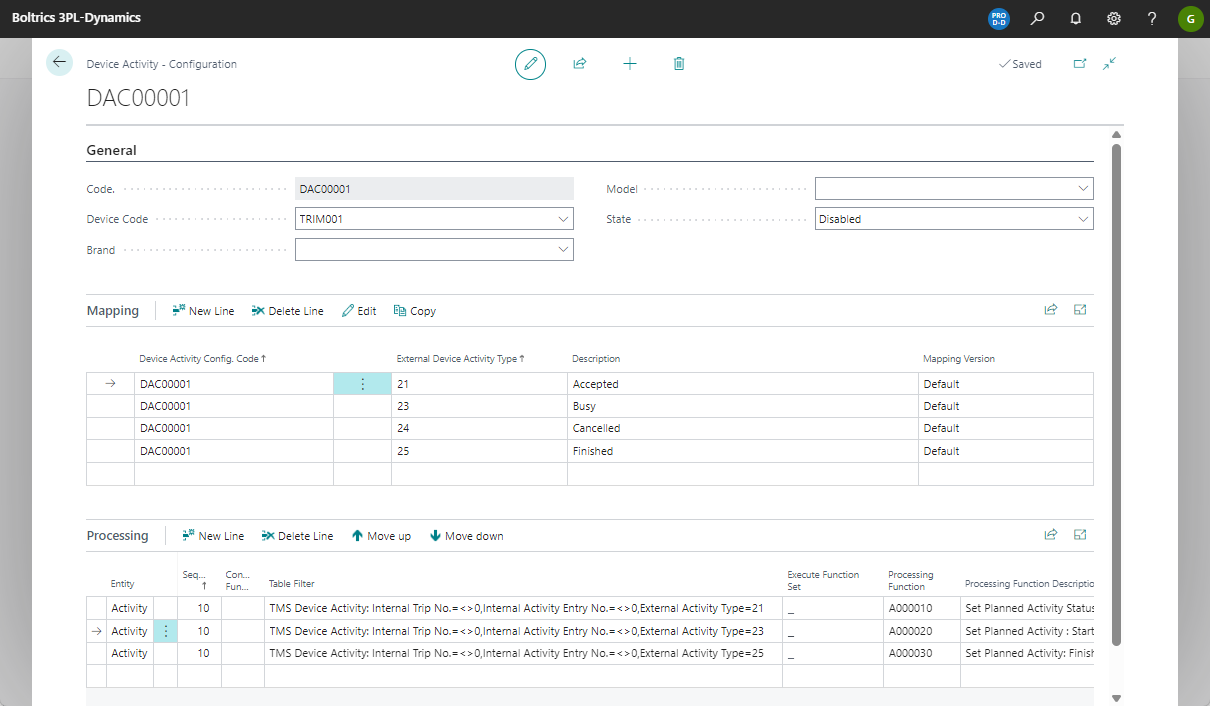 Device Activity Configuration