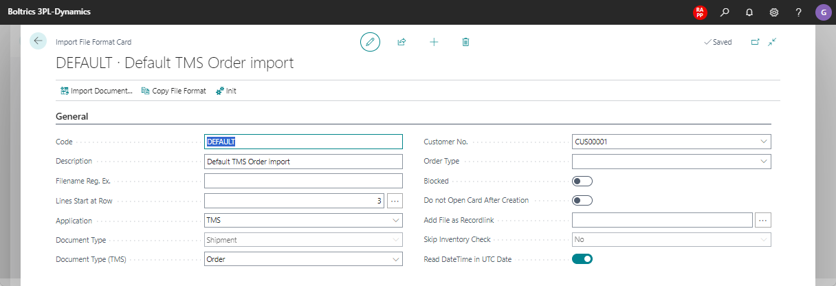 Excel Import Order