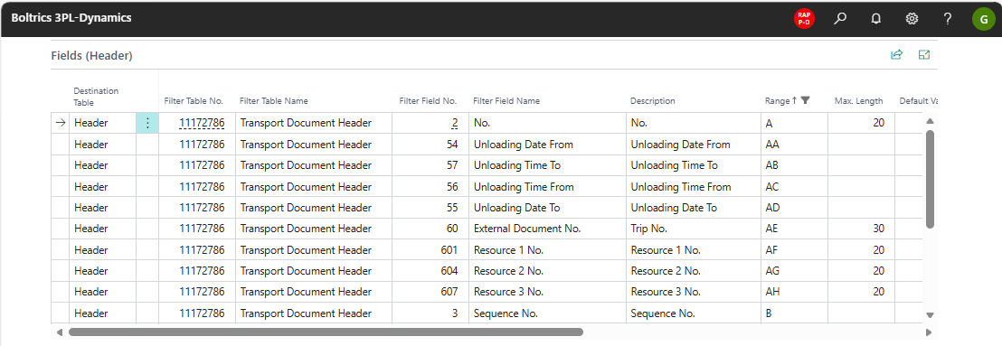 Excel Import Trip fields