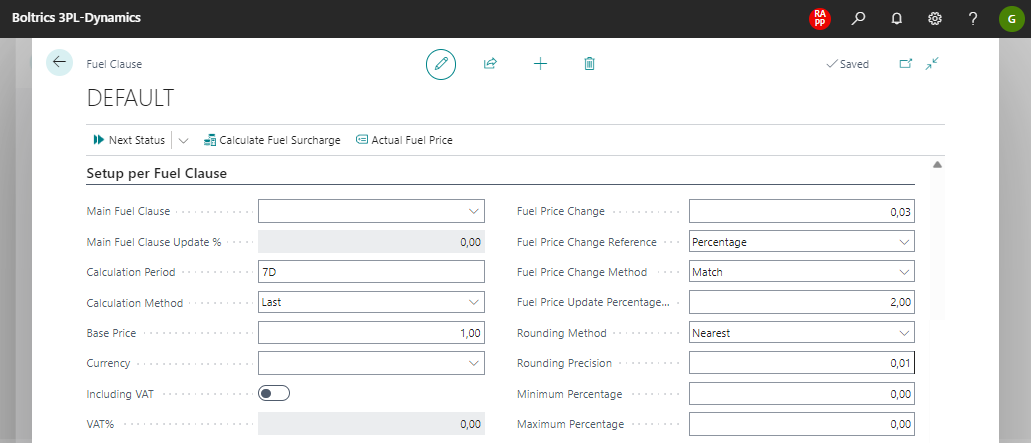 Setup Per Fuel Clause