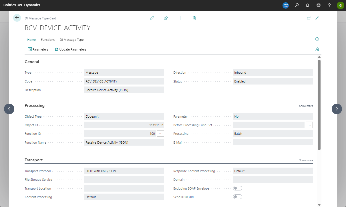 Message Type RCV DEVICE ACTIVITY