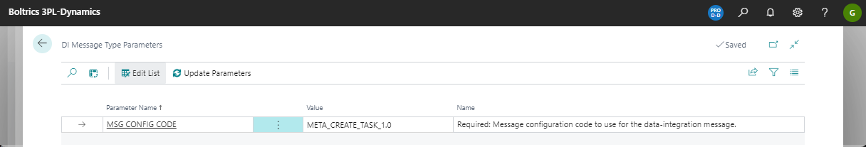 Parameter Message Type SND CONFIGURED META