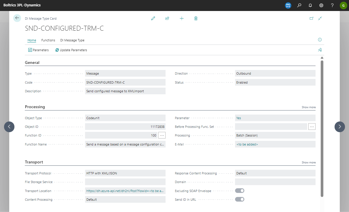 Message Type SND CONFIGURED TRM C