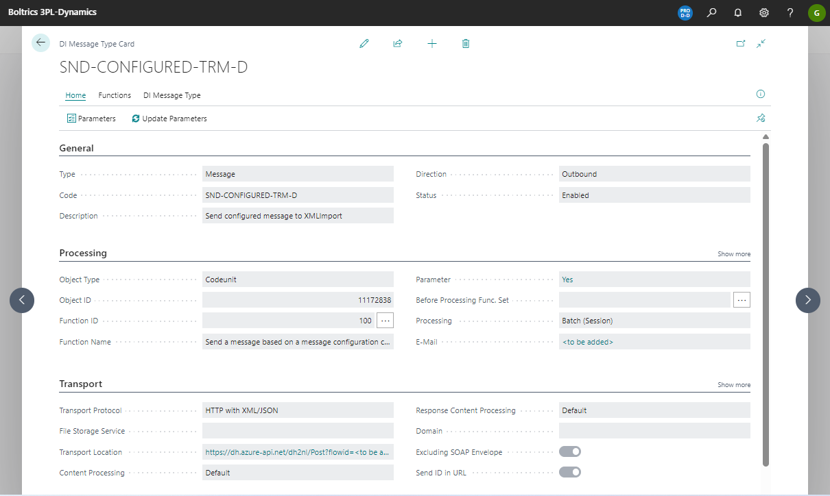 Message Type SND CONFIGURED TRM D