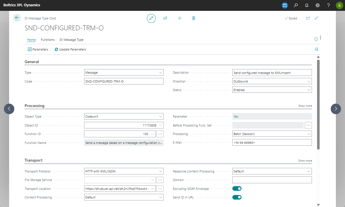 Message Type SND CONFIGURED TRM O