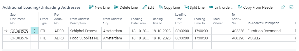 OrderAdditional Loading Unloading Addresses