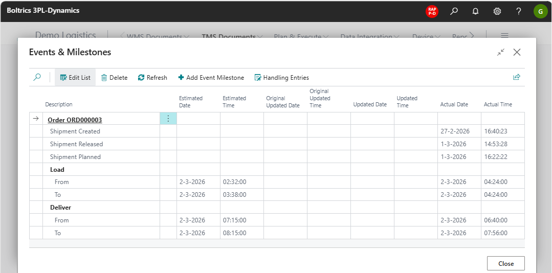 Order Events & Milestones