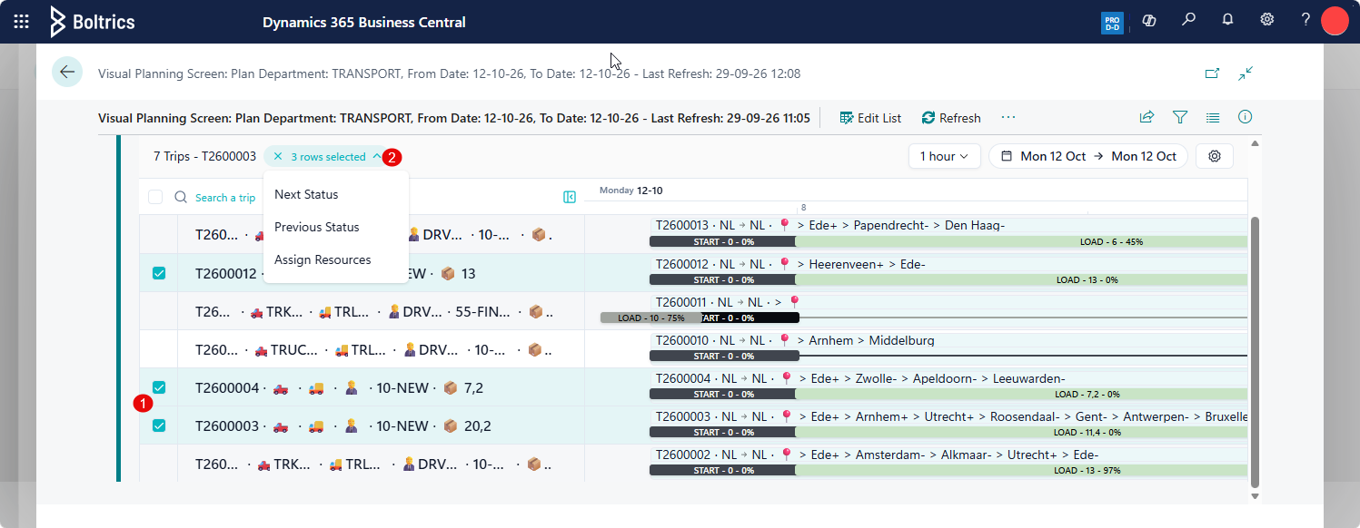 Visual Planning Timeline Functions Multiple Selection