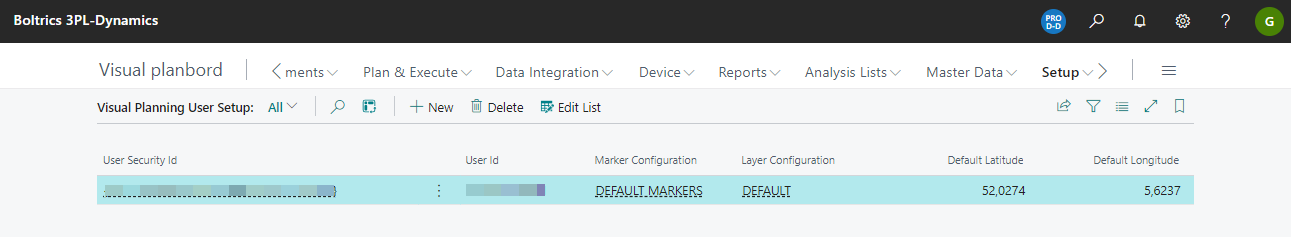 Visual Planning User Setup