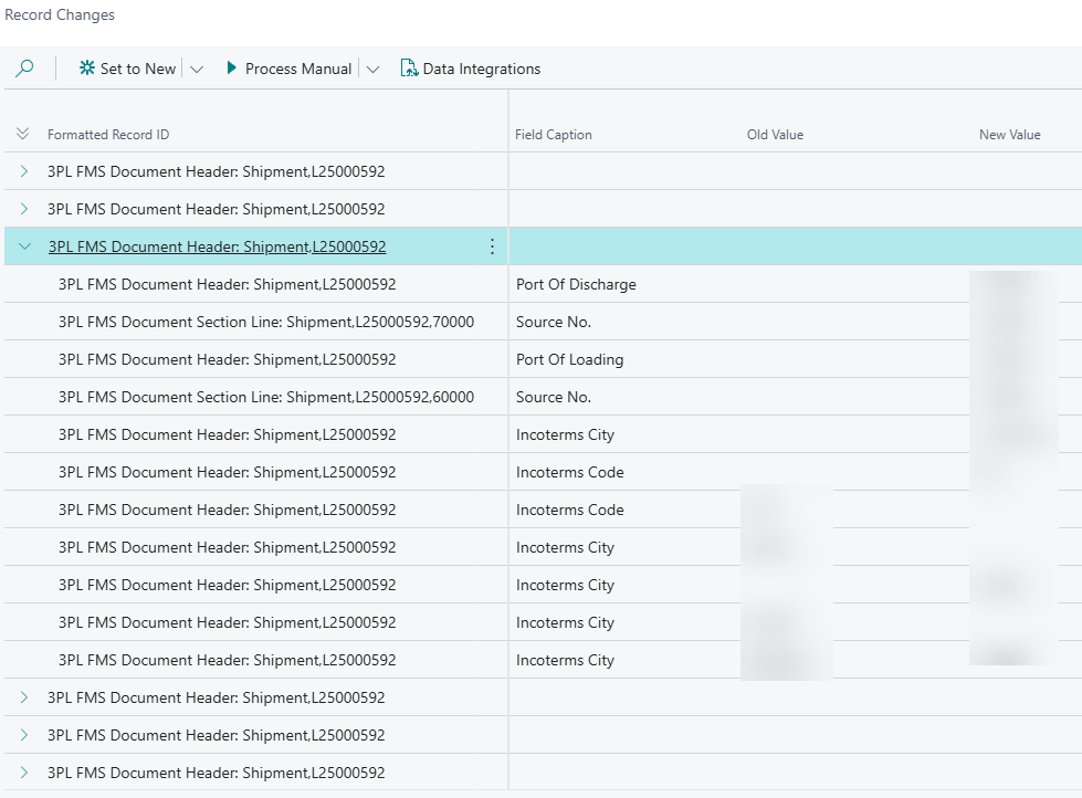 Record Change Setup Entries